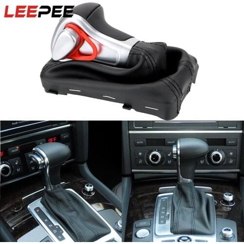 LEEPEE Leather Chrome Gear Shift Knob for AUDI A6 A7 A3 A4 A5 A6 c6 Q7 Q5 2009 2010 2011 2012 2014 4G1 713 139R Auto Automatic