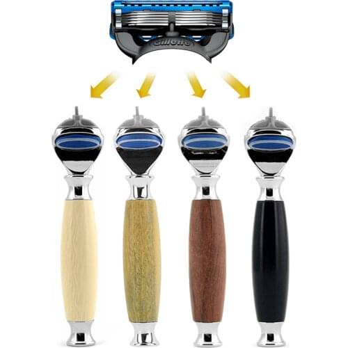 Manual Razor Handles for Men Wooden Razor Shaver Holder for Fusion Machine for Shaving Safety Beard Shaving Cassettes (No Head)