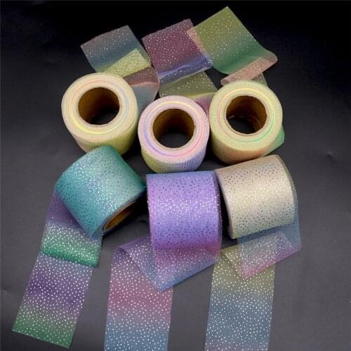 6cm*25yards Silver Dot Glitter Mesh Fabric Ribbon Tulle Rolls Tape for DIY Handmade Bowknot and Wedding Decor Party Tutu Skirt