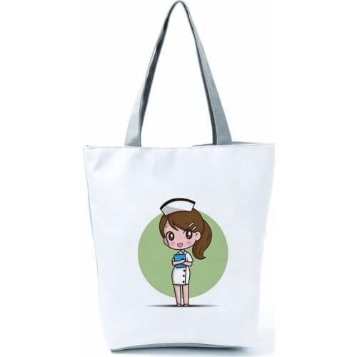 Nurse Printed Handbag Cartoon Women Shoulder Bag Summer Outdoor Travel Beach Bag Daily Use Female Shopping Bag Custom Pattern