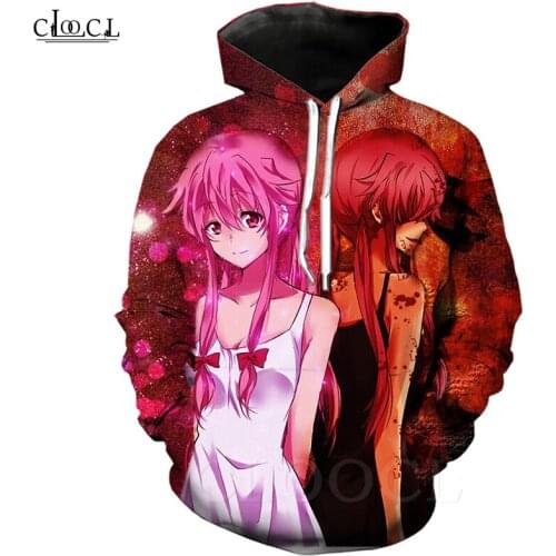 Anime Future Diary Hoodies Men Women 3D Print Gasai Yuno Hippie Hipster Sportswear Harajuku Streetwear Casual Pullovers T464