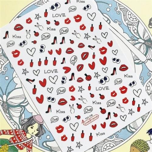 TSC-118 TSC-125 TSC-128 Red lips high heels love 3D Back glue Nail Art Stickers Decals Sliders Nail ornament decoration