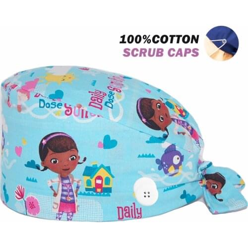 Nursing Work Scrubs caps Cotton Cartoon Workers Hat Adjustable Tie Back Dentist Clinic Lab Surgicals Hats Nurse Accessories cap
