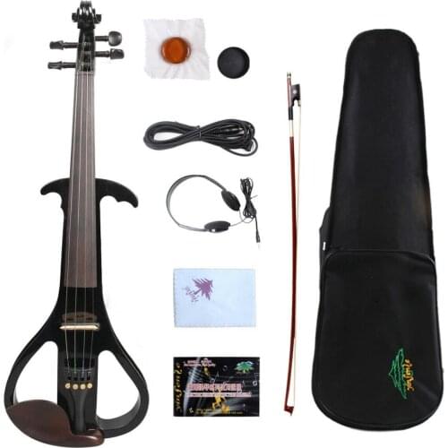 Yinfente 4/4 4 String Dark BLACK Electric Silent Violin Natural Wood Free Case&Bow&Rosin#EV3
