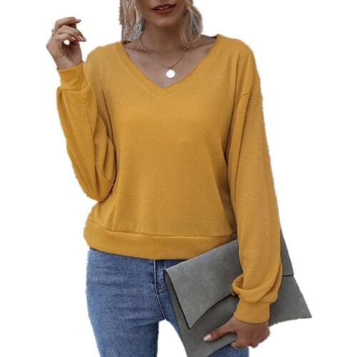 Pdfmily Ladies Casual Yellow V-Neck Solid Short Style Top And Blouse Women Autumn Workwear Long Sleeve Loose Elegant Blouses