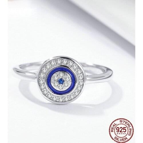 Authentic 100% 925 Sterling Silver Lucky Blue Eyes Women Finger Ring Wedding & Engagement Jewelry Ring SCR208