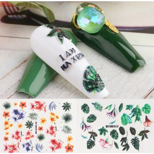 1Pcs 3D Acrylic Engraved Nail Sticker Embossed White&Pink&Blue Color Flower/Butterfly Water Decals Nail Water Slide Decals