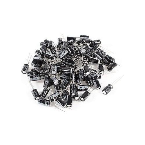 100 Pcs 100uF 25V Radial Leads Aluminum Electrolytic Capacitors 6x11mm