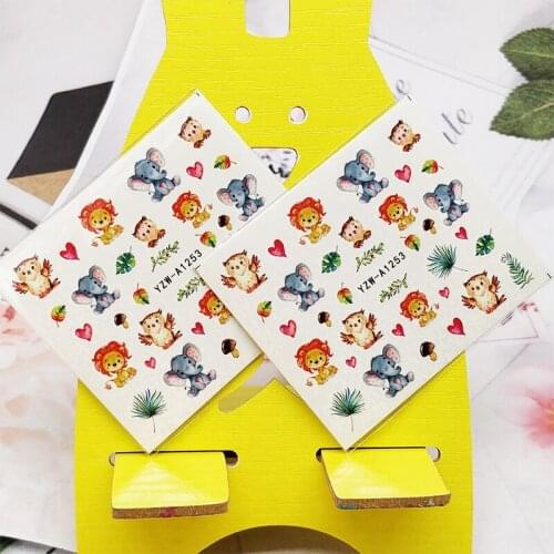 2pc Stickers for Nails Cute Lion Elephant Design Nail Art Decorations Manicure Decor Watercolor Nail Decal Stickers Accessoires