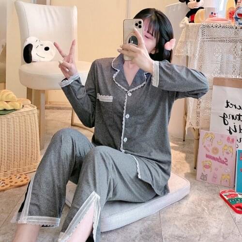 2021 Spring Autumn Long Sleeve Korean Pajama Sets Women Cute Lace Sleepwear Suit Pyjamas Suit Homewear Pijama Mujer Home Clothes