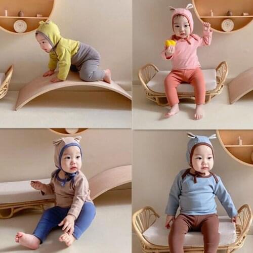 Spring Autumn Infant Baby Boys Girls Long Sleeve Pure Color T-shirt + Pants Suit 3PCS Clothing Leisure Wear Kids Clothes Sets