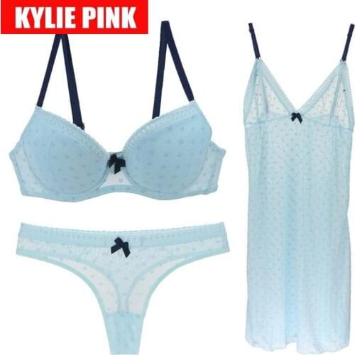 3 Piece Sexy Push Up Bra Panty Set For Women Soft Lace Lingerie sleepwear Suits Transparent Straps Nightgown Bras Underwear
