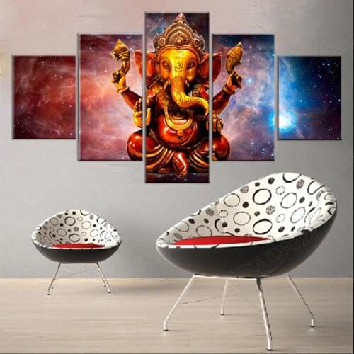 5 pieces Hindu God Ganesha with Cosmic planet canvas pictures HD printed wall Art for living room decor posters