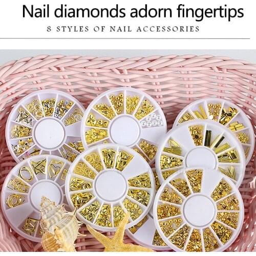 8 Type Nails Accesorios Metal Star Moon Gem Pearl Golden Shiny Geometric Jewelry Nails Decoration Nail Supplies For Professional