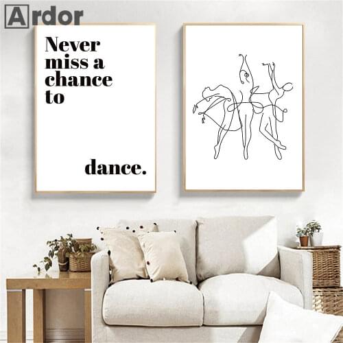 Ballerina Abstract Line Canvas Print Never Miss A Chance To Dance Quotes Poster Ballet Girl Painting Wall Art Picture Home Decor