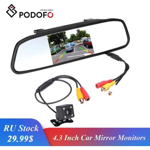 Podofo Car Monitors TFT LCD 4.3" HD Digital 16:9 800*480 Screen 2 Way Video Input for Reverse Rear View Camera Car-styling