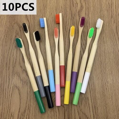 Bamboo Toothbrush 10 Pcs for Adults Biodegradable Tooth Brush Set Organic Eco-Friendly Moso Bamboo with Soft Nylon Bristles
