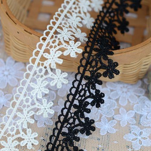Free Shipping 15Yards White Lace Trim Embroidered Flower Appliques Polyester Trimming Sewing Crafts Black Lace Ribbons