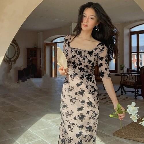 2020 Printed Large U-neck Elegant Mid-length Dress Picture Color 2XL
