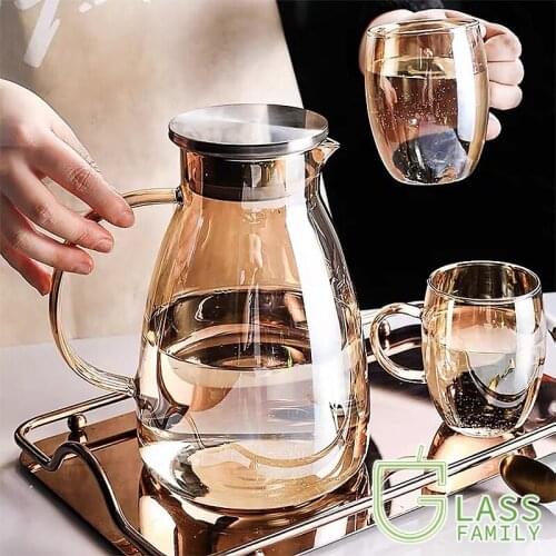 GF 1.8L Cold Kettle Stove-top Glass Carafes Pitcher with Stainless Steel Lid Water Jug Beverage Jar for Lemonade Juice Ice Tea