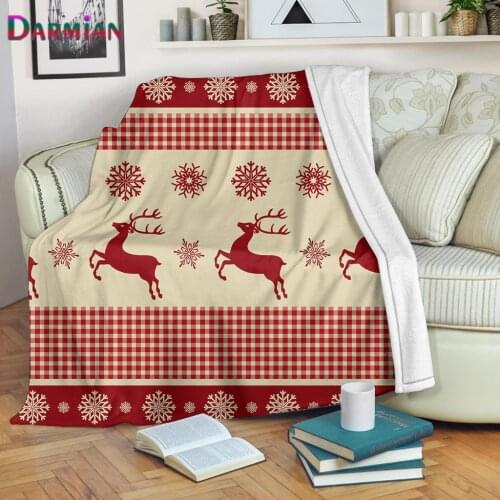 DARMIAN Christmas Elk Pattern Design Flannel Throw Blanket Comfortable Sofa Nap Blankets Coral Fleece Plush Thin Quilt Bedding
