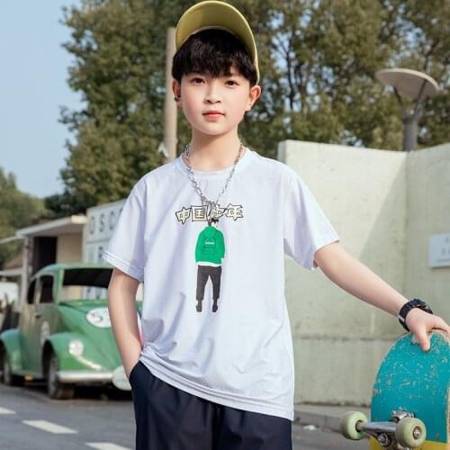 New Boys Summer Ice Silk Cool T Shirt Teen Breathable Oversize Home Wear Shirt Kids Children Comfortable Outdoor Sport Clothing