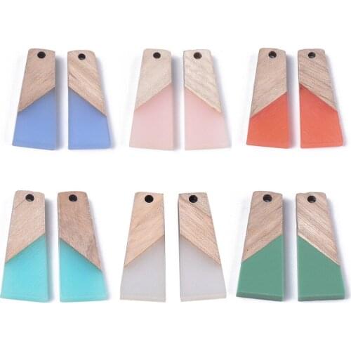 Hot sale random color mixing resin wood splicing trapezoidal pendant diy trapezoidal pendant accessories