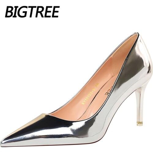 Kitten Heels Patent Leather High Heels Pointed Toe Woman Pumps Spring Women Heels Sliver Gold Black Stiletto Heels Women Shoes