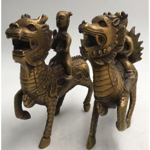 China brass kirin child crafts statue A pair