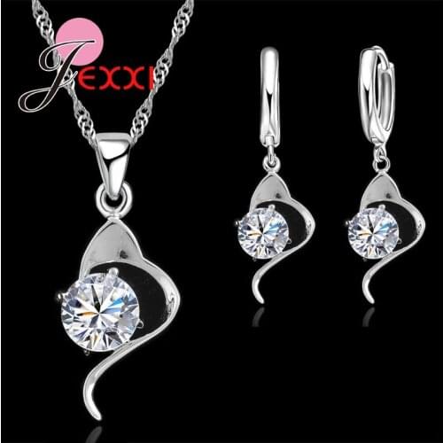 Classic Wedding Jewelry Set 925 Sterling Silver Cubic Zircon Flower Necklace Drop Earrings for Women Bride Top Quality