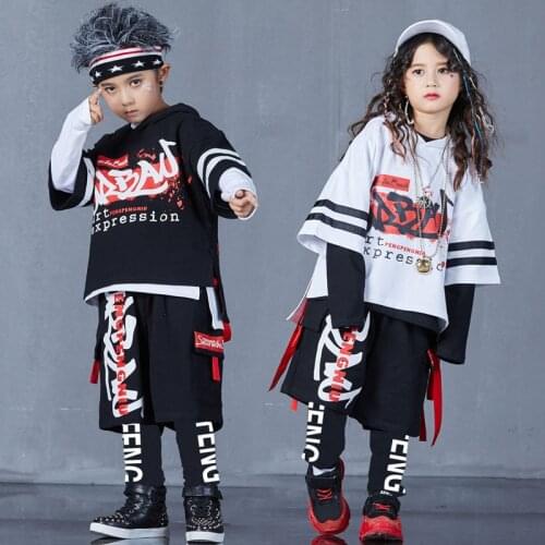 Children Street Dance Costume Sets 2018 New Boys Girls Hip Hop Style Hoodies +Hip Hop Shorts+Leggings+Long Sleeve T-Shirt 4Pcs