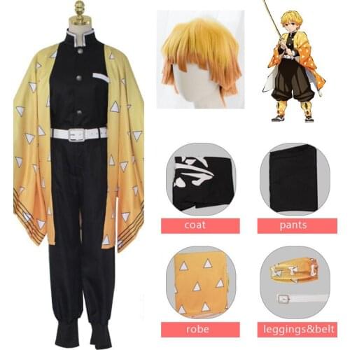 Zenitsu Agatsuma Costumes Demon Slayer Cosplay Kimetsu no Yaiba Cosplay Costumes Japan Anime Men Kimono Comic Con Dress Wig Prop