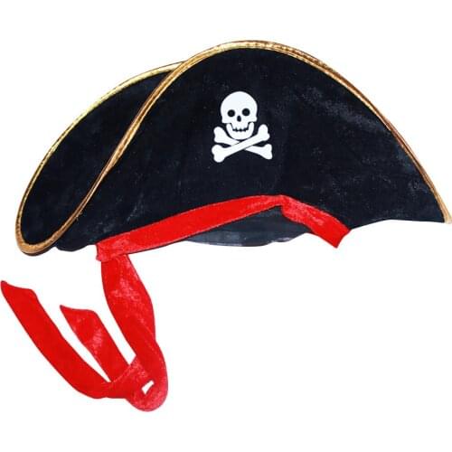 Hot Sale Polyester Pirate Captain Hat Skull & Cross Bone Design Cap Costume For Fancy Dress Party Halloween Accessories