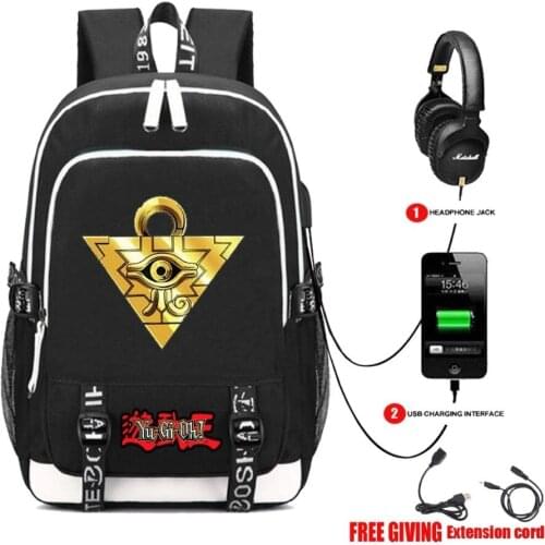 Multifunction USB charging backpack anime Yu-Gi-Oh backpack for teenagers Men womens School Bags teenagers travel bag 8 style