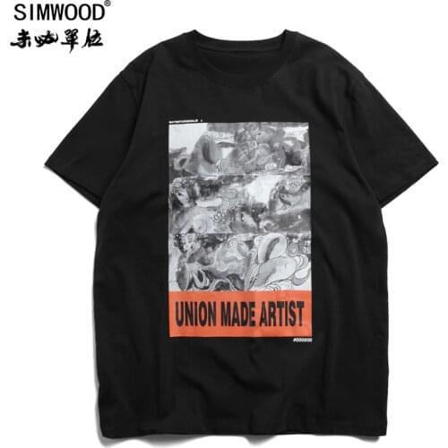 SIMWOOD Summer New Chinese style t-shirt men hip hop streetwear tshirt artist print plus size 100% cotton quality tops 190246