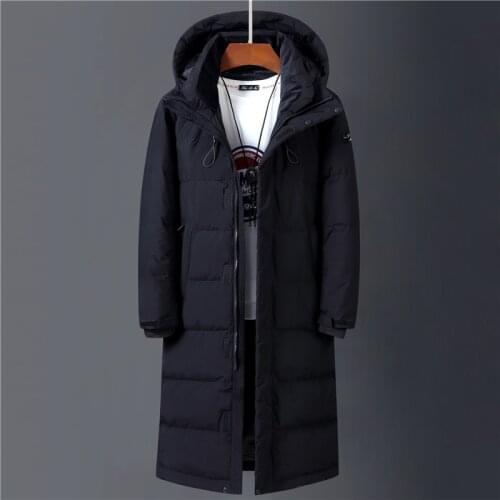 2020 Winter 90% White Duck Down Jacket Men Hooded Fashion High Quality Long Thicken Warm Down Coat Loose Black Overcoat Parkas