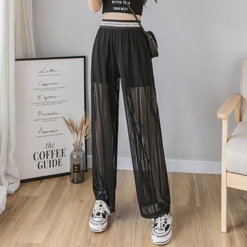 High Waist Soft Comfort Women Pants 2021 New Casual Summer Slacks Pants Womens Mesh Sexy Full Length Long Trousers Female Slacks