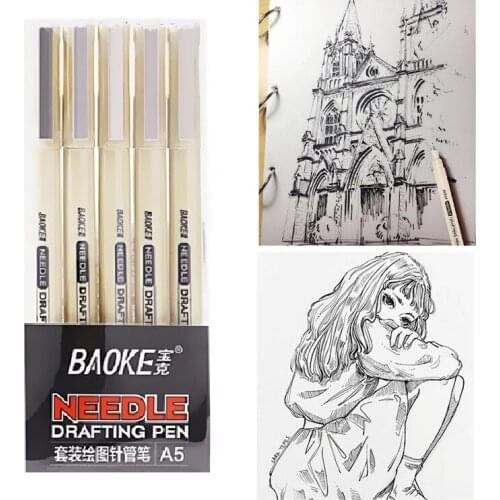 5pcs Multi Needle Drafting Pen Set Waterproof Black Color Ink Art Marker Fine Liner for Drawing Sketch Cartoon Painting A6585