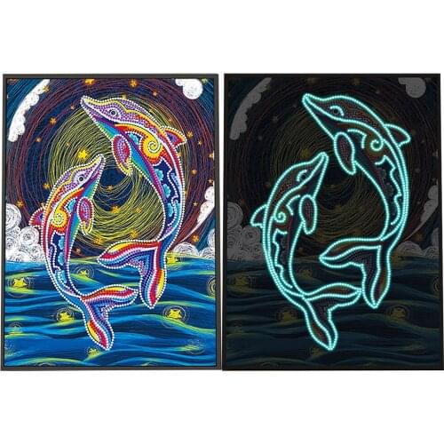 DIY Special Shaped Drill Night Luminous Diamond Painting Dolphin Diamond Embroidery Mosaic Kit Animal Home Decoration