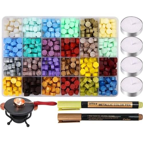Wax Bead Set, With Sealing Wax Heater, Wax Melting Spoon,4 Pieces Of Tea Candles,Wax Sealing Set For Gifts, Wax Seals