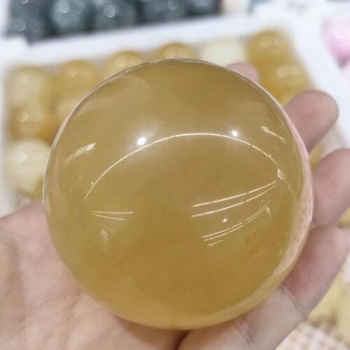 45-55mm Natural Yellpw Calcite Quartz Crystal Sphere Ball Healing Gemstone Home Decor
