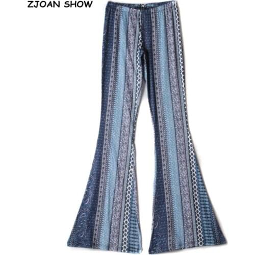 Low waist Ethnic Geometric Print Flare Pants Women Bohemian Tribal African Hippie Pants Bell Leggings Bottom Long Trousers