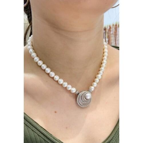 New Sea Shell Gold Model Elegant Pearl Choker Silver Necklace