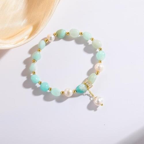2021 Summer New Sky Blue Natural Amazonite Stone Beads Freshwater Pearls Pendant Beaded Bracelets Women Fashion Jewelry YBR420