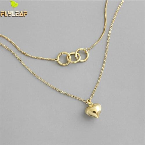 Flyleaf Gold Double Layer Heart Shape Necklaces & Pendants Real 925 Sterling Silver Necklace For Women Fashion Fine Jewelry