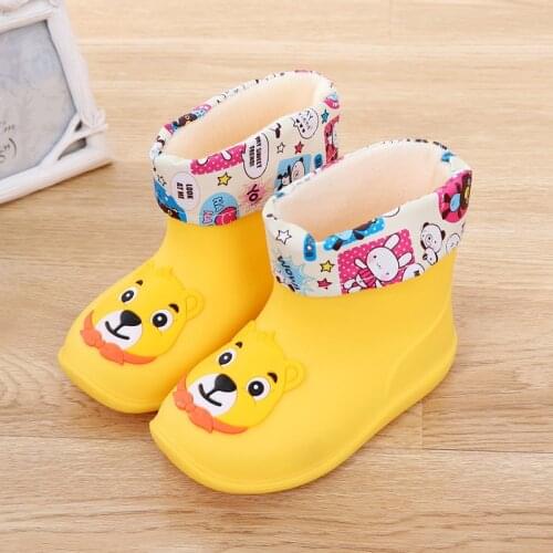 New Kids Rain Boots Rubber Rainboot Children Baby Girls Waterproof Boot Pvc Warm Boys Water Shoes Cartoon Four Seasons Removable