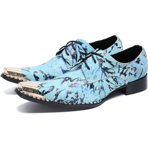 Blue mens formal shoes genuine leather oxford shoes for men italian 2020 dress shoes wedding shoes laces leather brogues steel