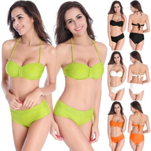 4 Color Sexy Solid Bikinis Mid Waist Swimsuit Women Bandage Bikini Set Swimwear Female Brazilian Beachwear 2021 New Bathing Suit