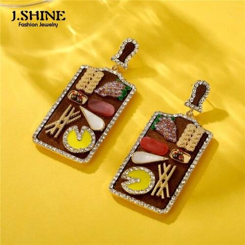JShine Stylish Large Statement Earrings for Women Zircon Enamel Chopsticks Stethoscope Wine Glass Drop Earrings Fashion Jewelry
