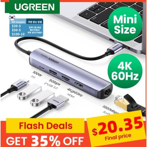 UGREEN USB C Hub Mini Size USB Type C 3.1 to 4K HDMI RJ45 USB 3.0 Adapter USB C Dock for MacBook Pro MacBook Air 2020 PC USB HUB